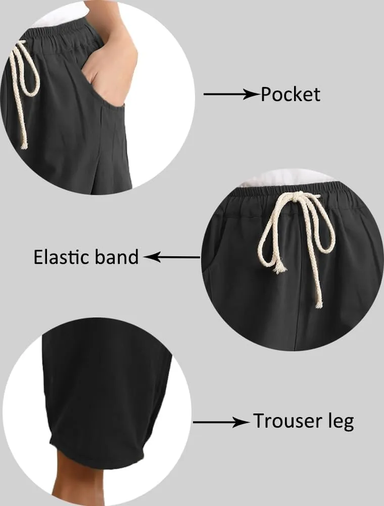 Minibee Women's Baggy Harem Pants Wide Leg Casual Pant Summer Cotton Drawstring Trousers with Pockets