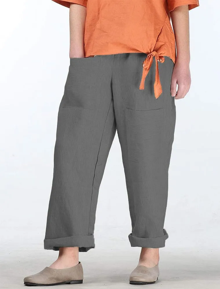 Minibee Women's Wide Leg Harem Pants Cotton Linen Striped Casual Palazzo Pants with Pockets
