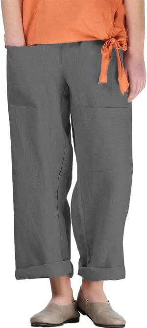 Minibee Women's Wide Leg Harem Pants Cotton Linen Striped Casual Palazzo Pants with Pockets
