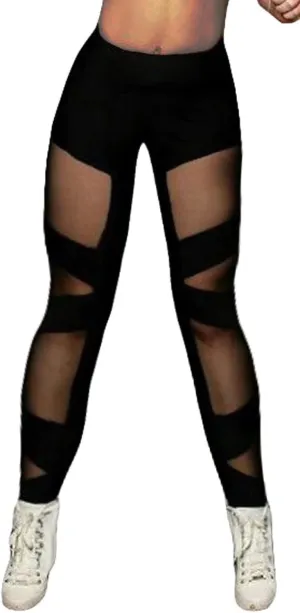 Mintsnow Women's Sheer Mesh Lace Leggings Stretchy High Waist Long Pants Lightweight Casual Pants