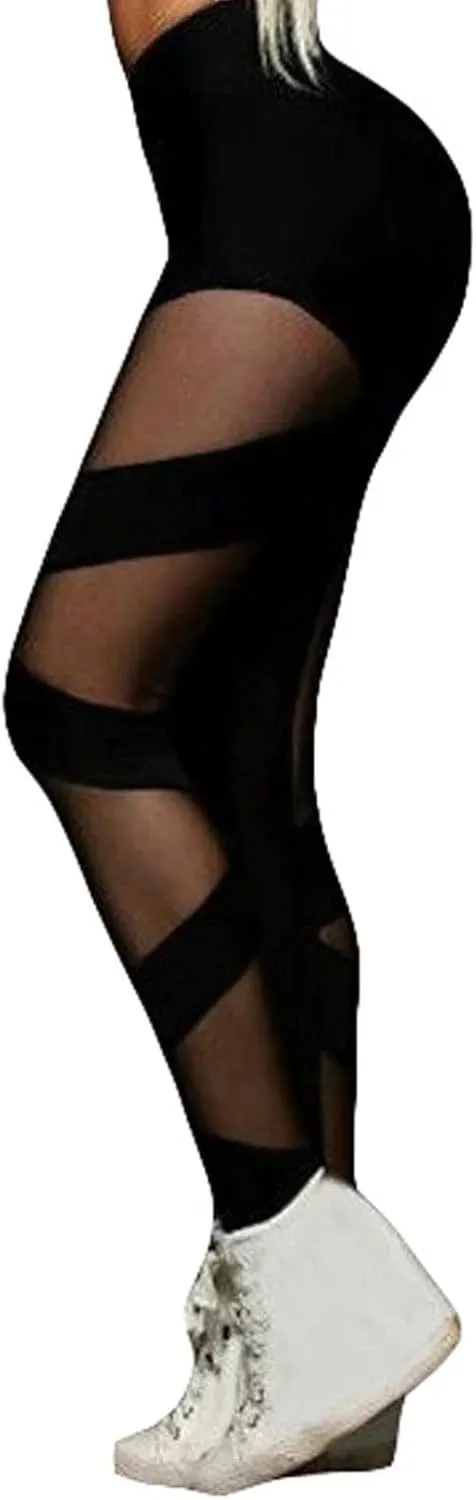 Mintsnow Women's Sheer Mesh Lace Leggings Stretchy High Waist Long Pants Lightweight Casual Pants
