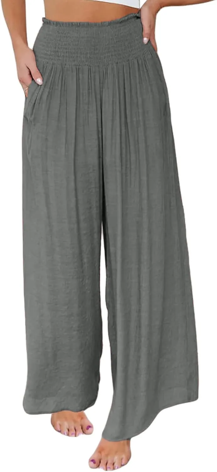 Mtsebmves Women Casual Wide Leg Palazzo Lounge Pants Elastic High Waist Wide Leg Yoga Trousers with Pockets