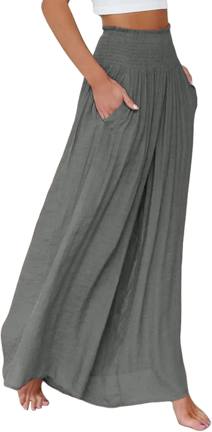 Mtsebmves Women Casual Wide Leg Palazzo Lounge Pants Elastic High Waist Wide Leg Yoga Trousers with Pockets
