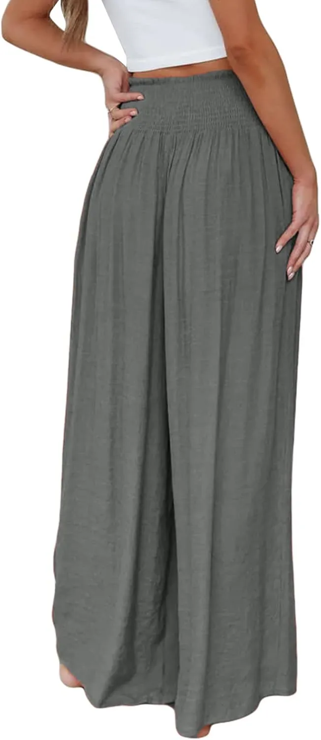 Mtsebmves Women Casual Wide Leg Palazzo Lounge Pants Elastic High Waist Wide Leg Yoga Trousers with Pockets