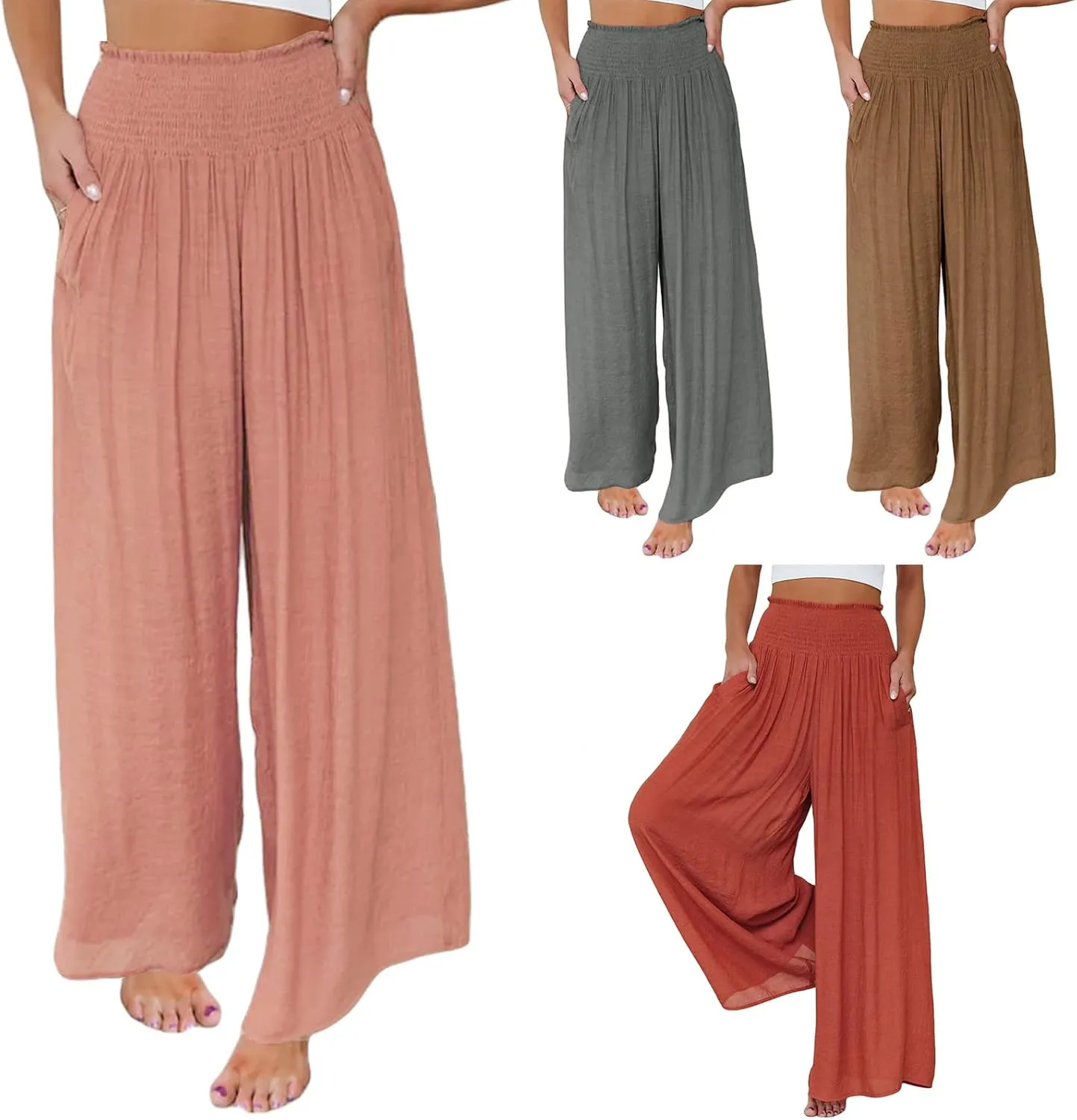 Mtsebmves Women Casual Wide Leg Palazzo Lounge Pants Elastic High Waist Wide Leg Yoga Trousers with Pockets