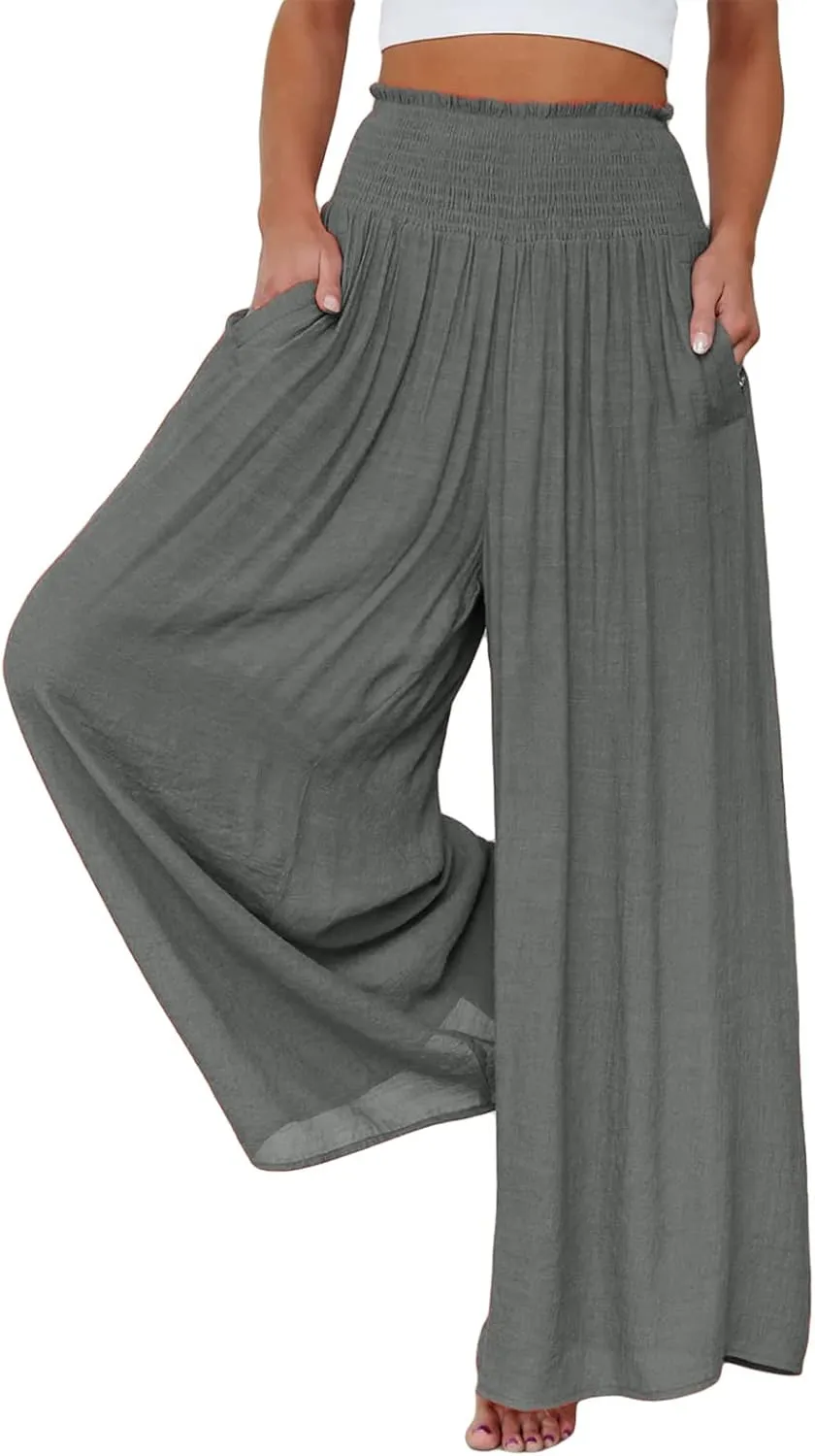 Mtsebmves Women Casual Wide Leg Palazzo Lounge Pants Elastic High Waist Wide Leg Yoga Trousers with Pockets
