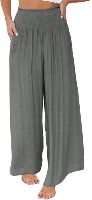 Mtsebmves Women Casual Wide Leg Palazzo Lounge Pants Elastic High Waist Wide Leg Yoga Trousers with Pockets