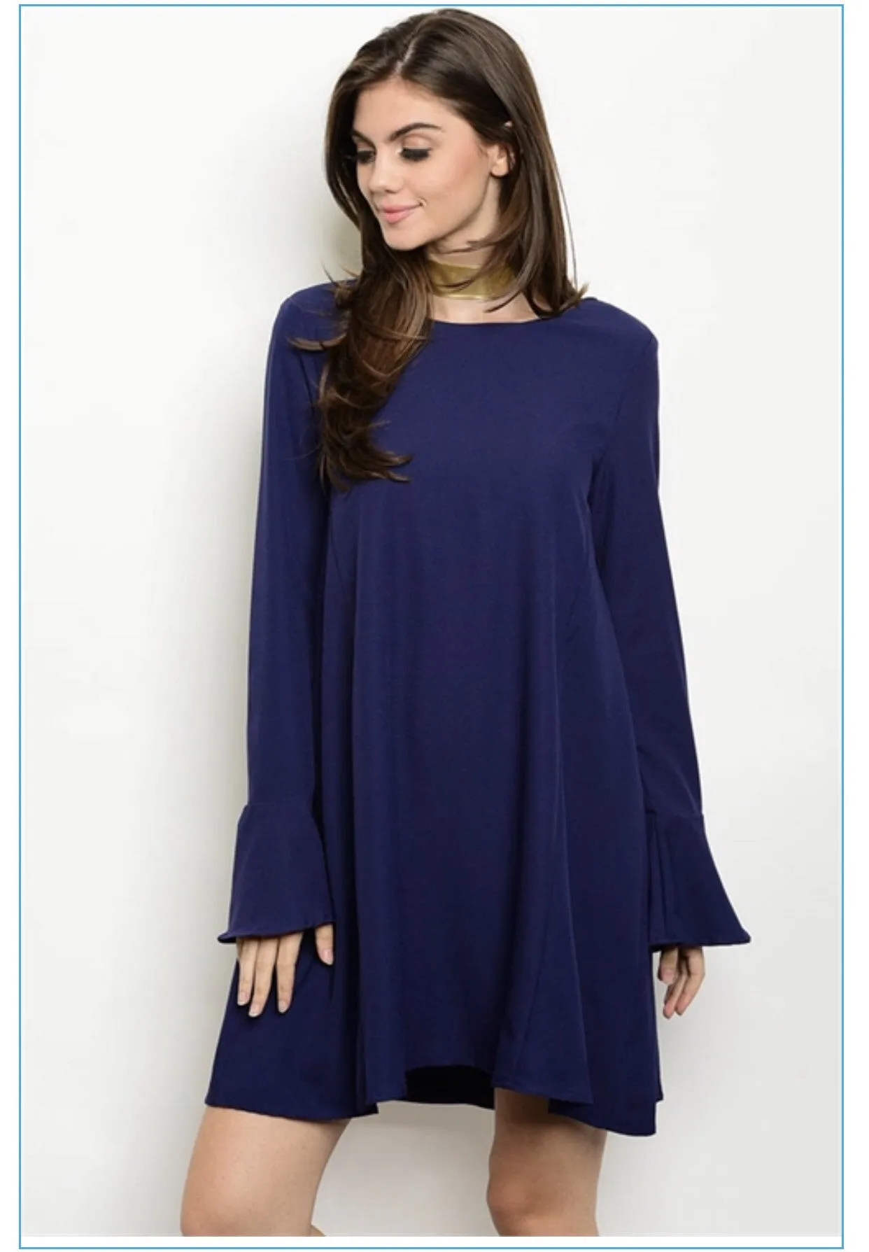 Navy Bell Sleeve Dress