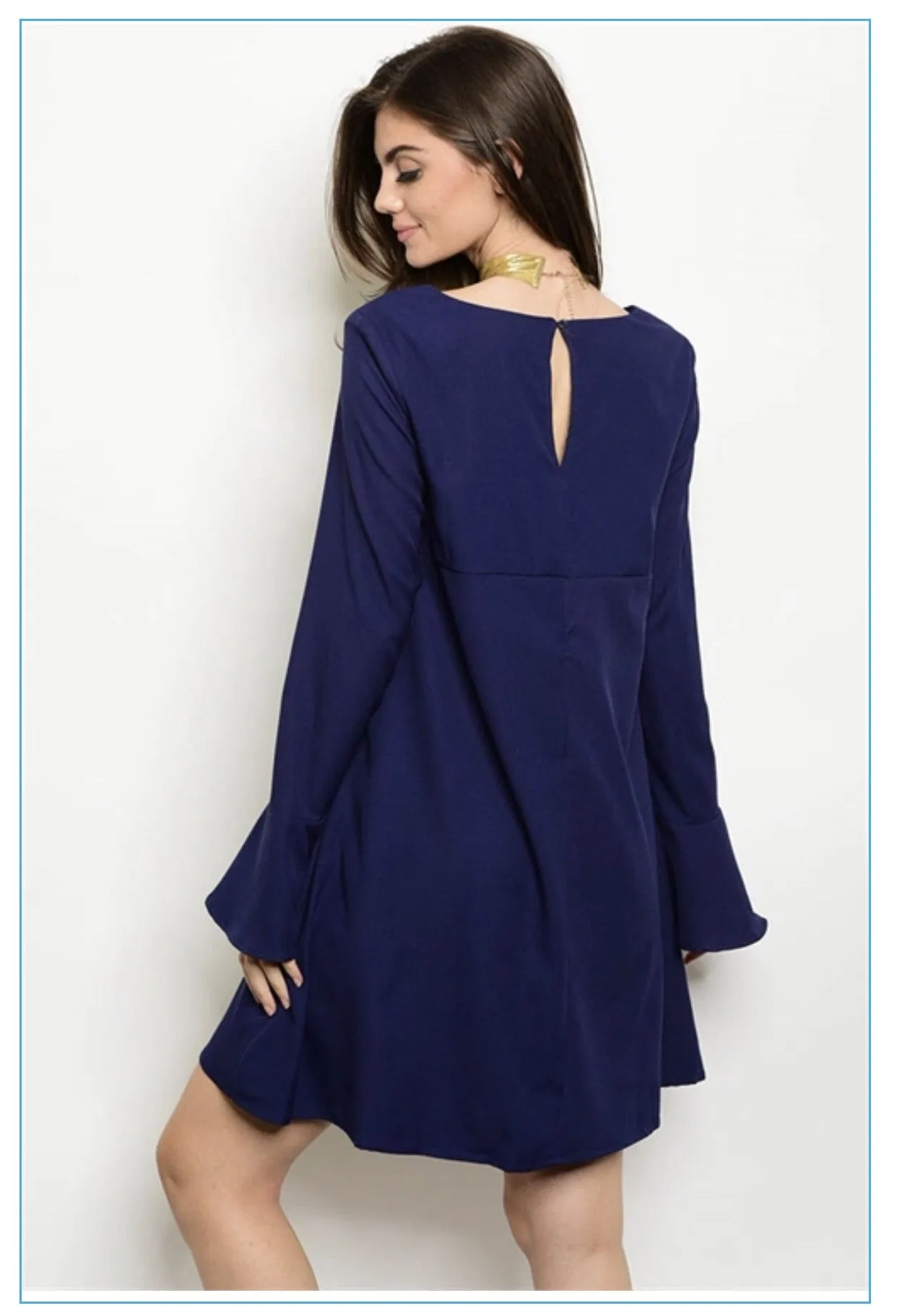 Navy Bell Sleeve Dress