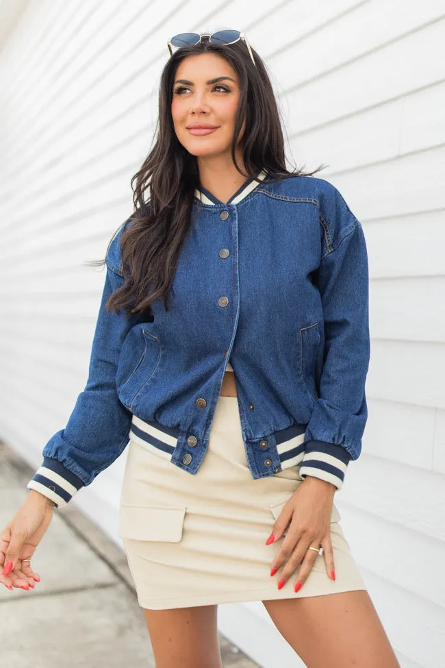 Never Left Me Denim Bomber Jacket FINAL SALE