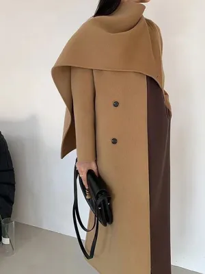 New Shawl Scarf Collar Double-breasted Solid Color Women Double-sided Woolen Belt Coats
