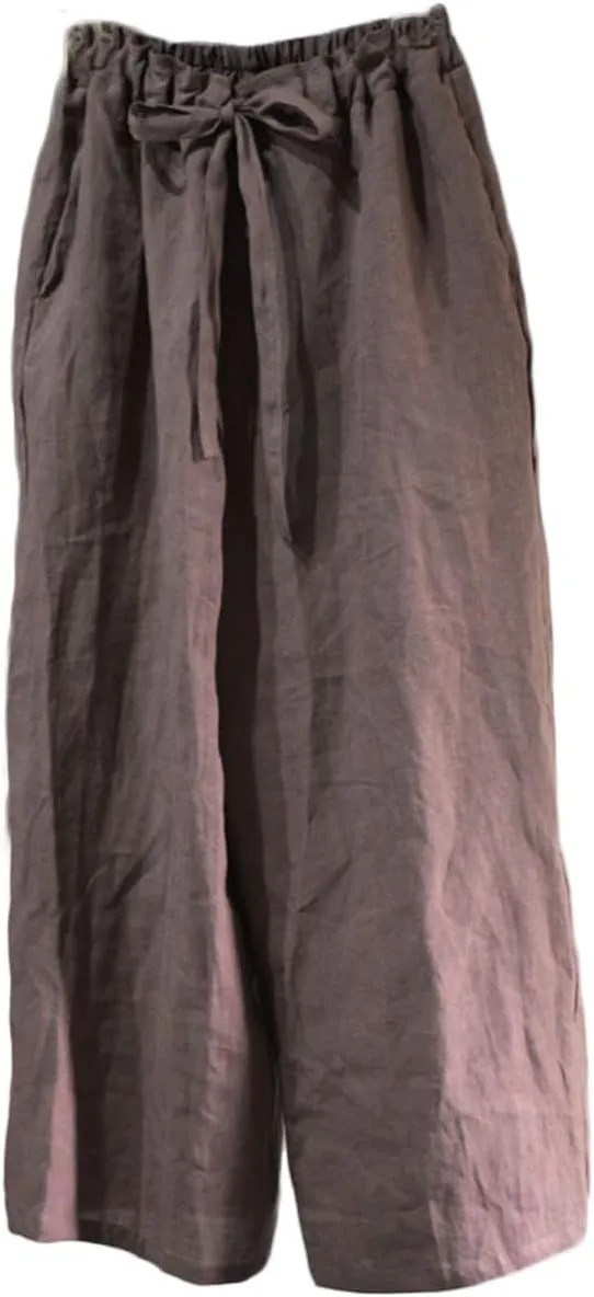 NFYM Casual Wide Pants for Women Linen Elastic High Waist Drawstring Belt Comfy Trousers with Pockets