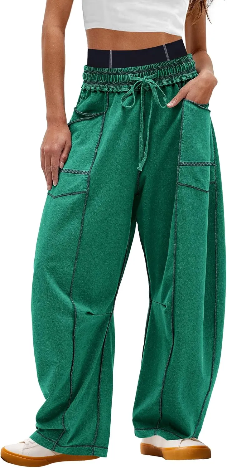 Nirovien Womens Barrel Sweatpants High Waisted Wide Leg Pants Drawstring Athletic Baggy Pants Lounge Sweats