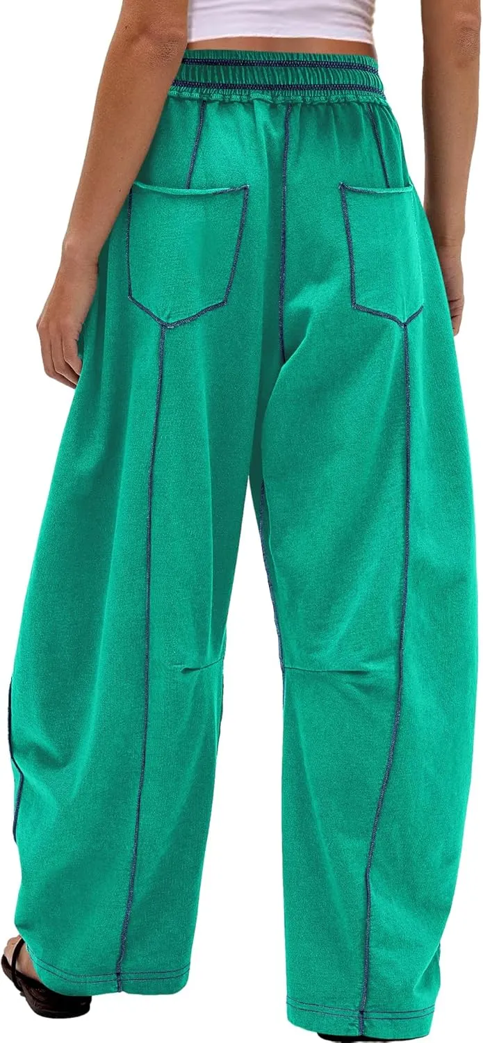 Nirovien Womens Barrel Sweatpants High Waisted Wide Leg Pants Drawstring Athletic Baggy Pants Lounge Sweats