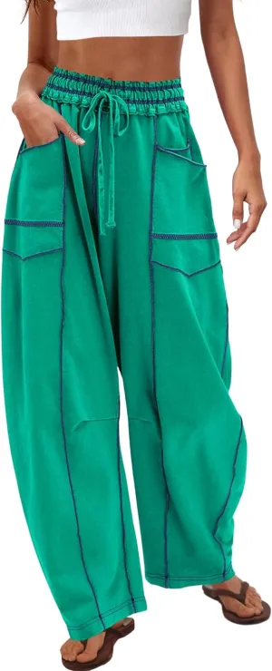 Nirovien Womens Barrel Sweatpants High Waisted Wide Leg Pants Drawstring Athletic Baggy Pants Lounge Sweats