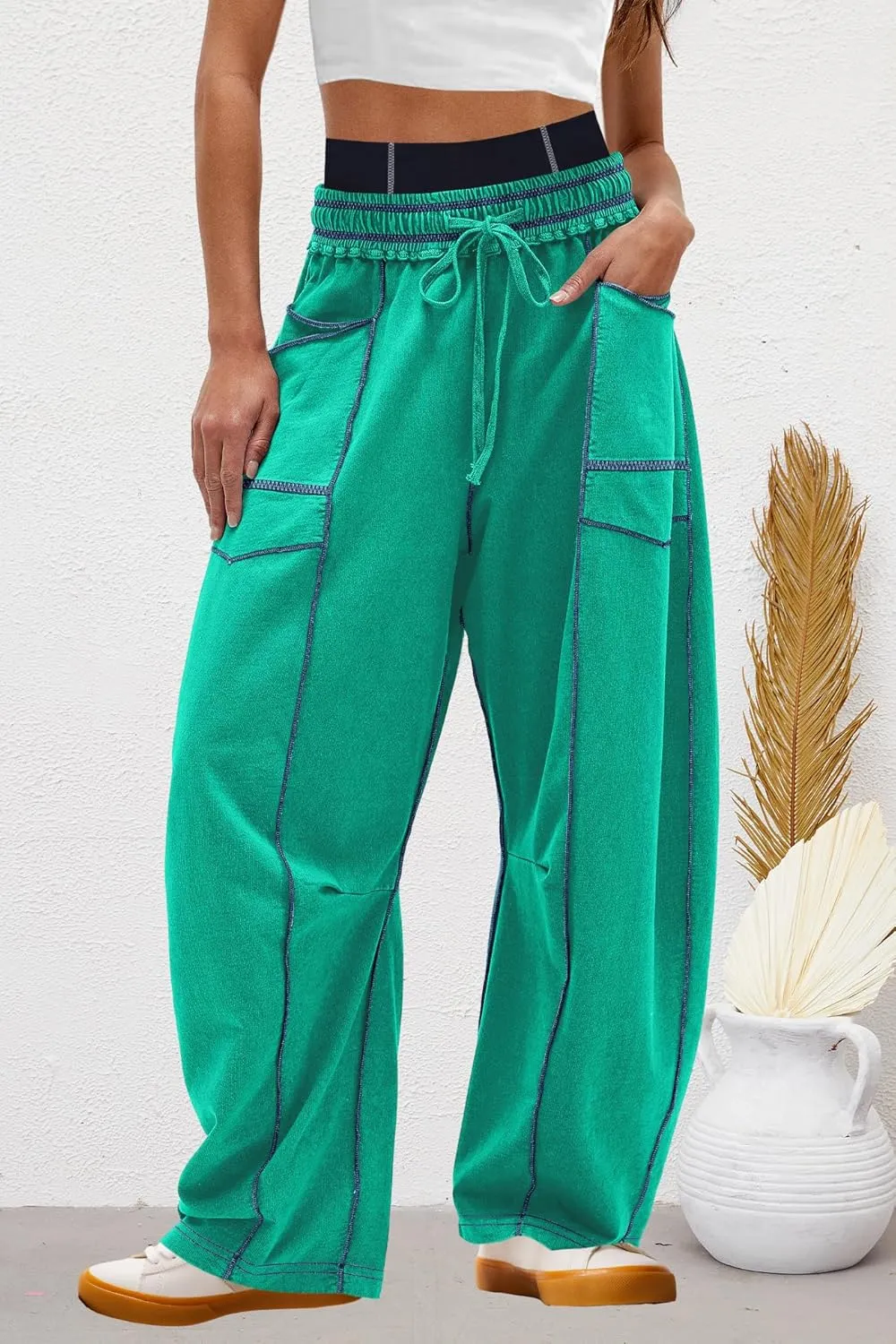 Nirovien Womens Barrel Sweatpants High Waisted Wide Leg Pants Drawstring Athletic Baggy Pants Lounge Sweats