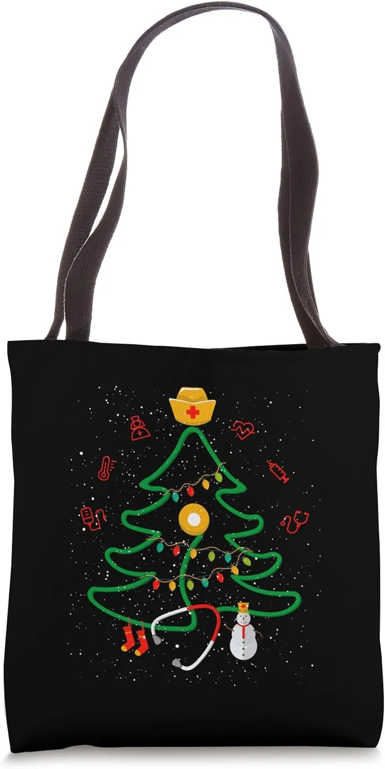 Oh Nursing Tree Stethoscope Christmas Tree RN Nurse Doctor Tote Bag