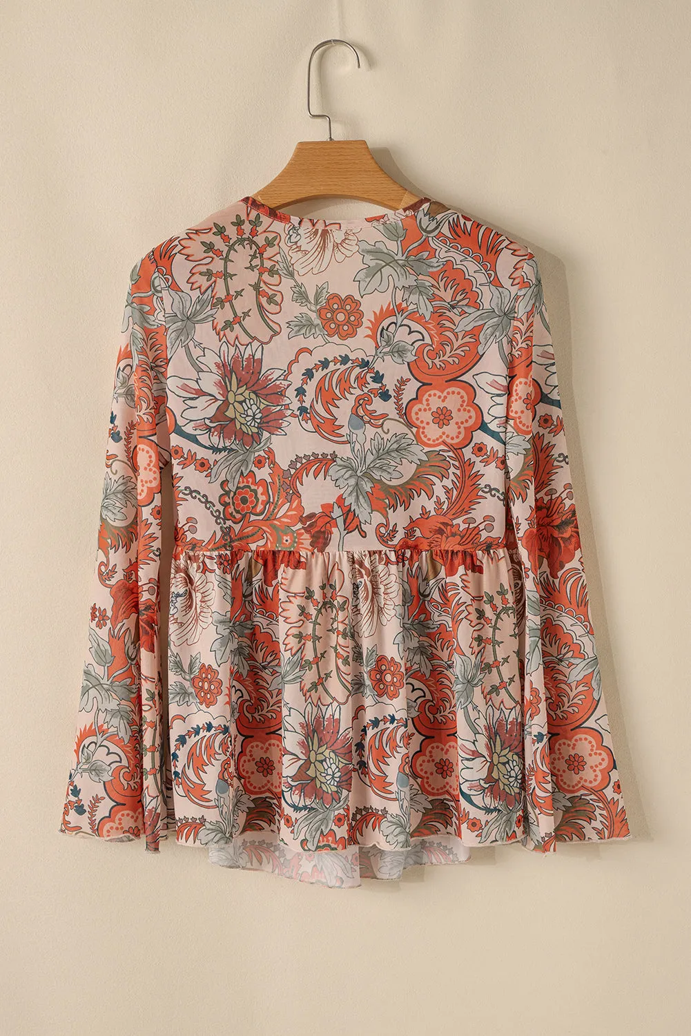 Orange Floral Bell Sleeve Blouse