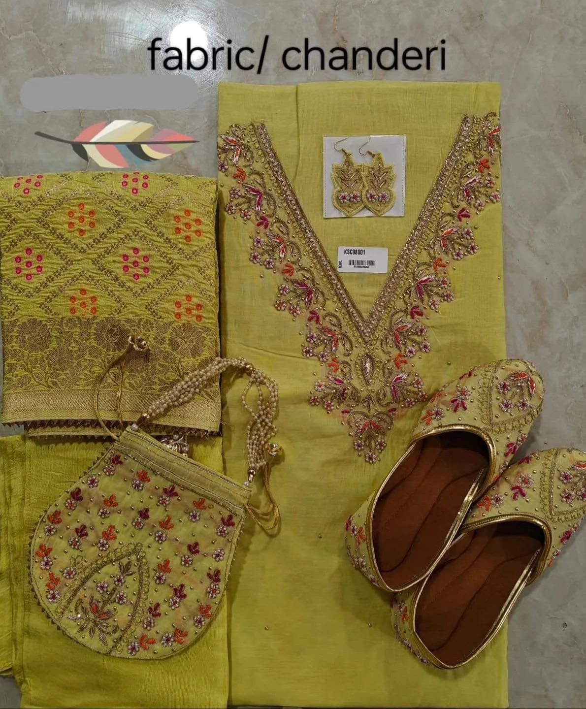 Party Wear Dress Material with Matching Potli, Jootis, Danglers