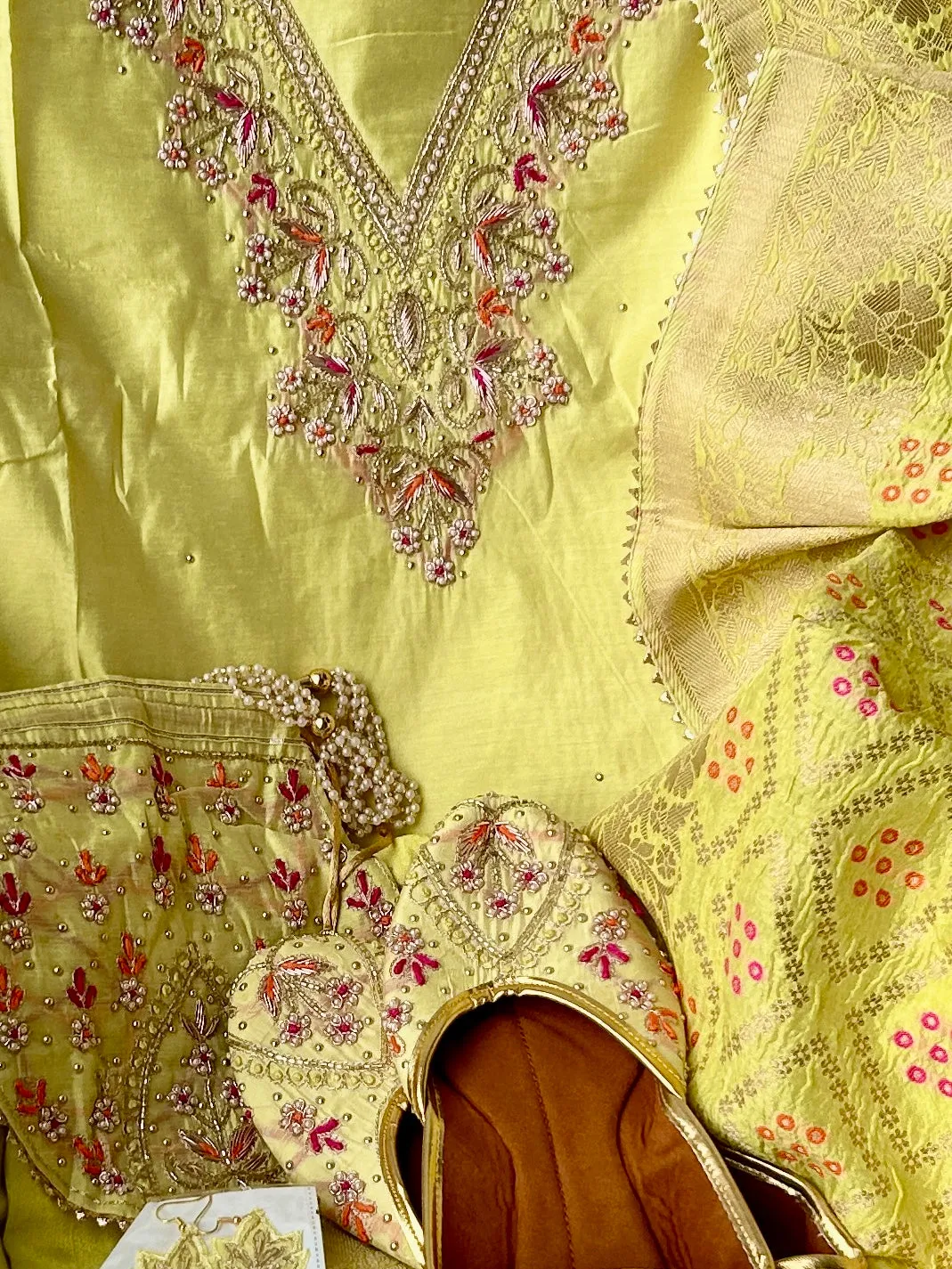 Party Wear Dress Material with Matching Potli, Jootis, Danglers