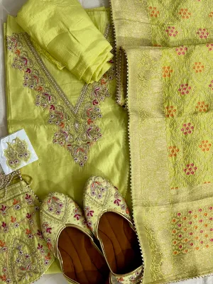 Party Wear Dress Material with Matching Potli, Jootis, Danglers