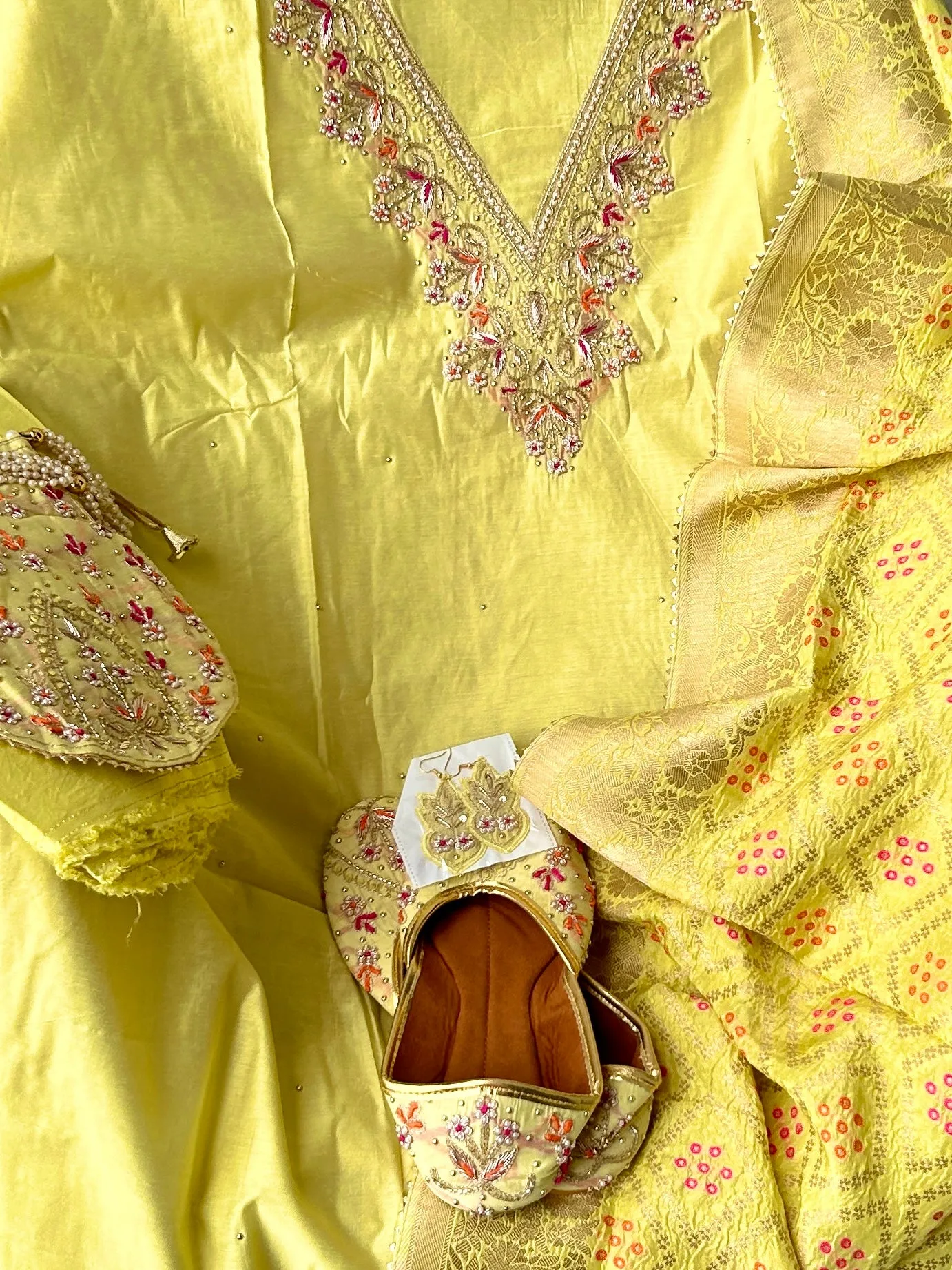 Party Wear Dress Material with Matching Potli, Jootis, Danglers