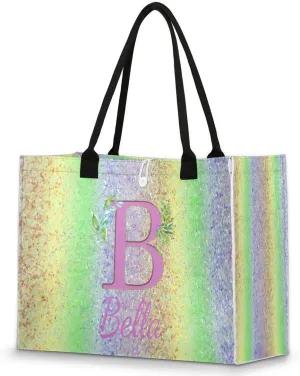 Personalized Women Casual Tote Bag Name, Customized Large Capacity Beach Shoulder Shopping Bag for Travel Daily Work
