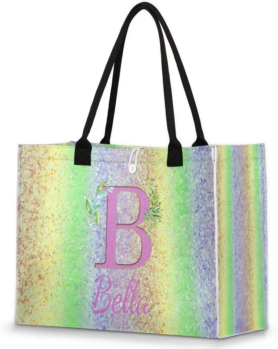 Personalized Women Casual Tote Bag Name, Customized Large Capacity Beach Shoulder Shopping Bag for Travel Daily Work