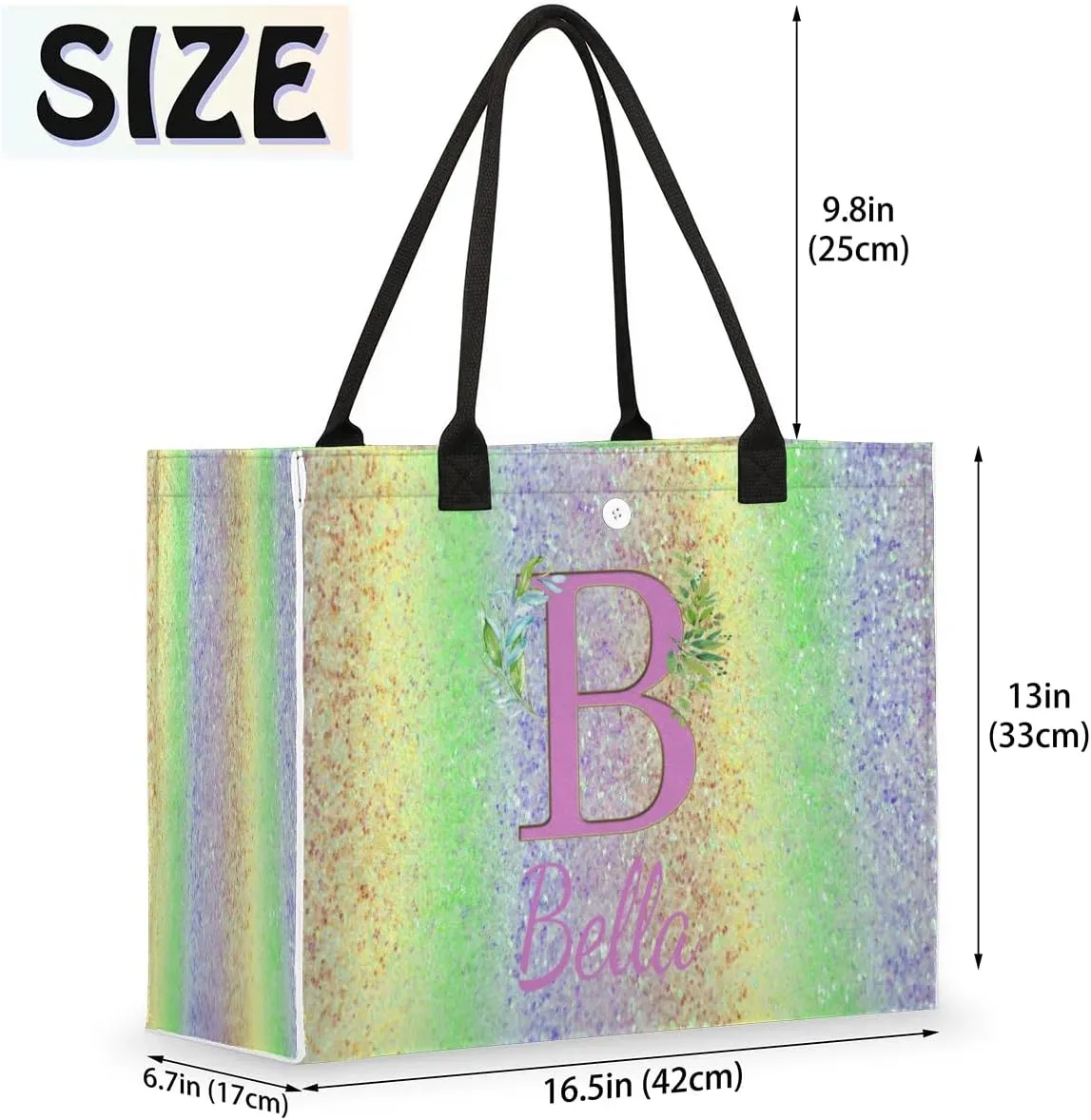 Personalized Women Casual Tote Bag Name, Customized Large Capacity Beach Shoulder Shopping Bag for Travel Daily Work