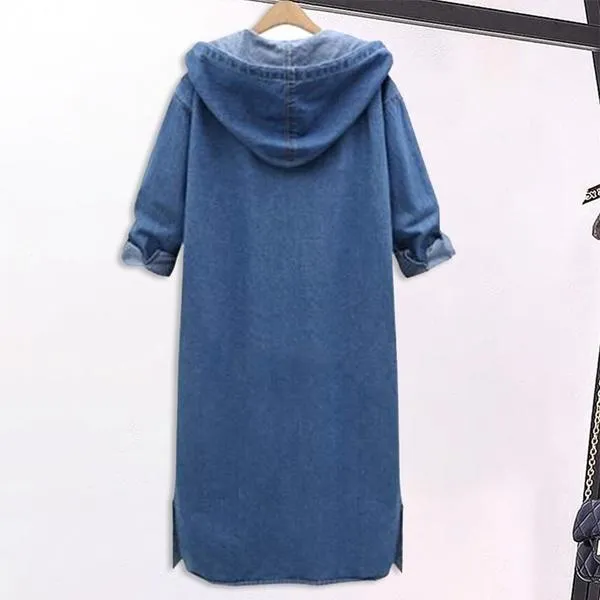 Plus Size Denim Single Breasted Hooded Coats
