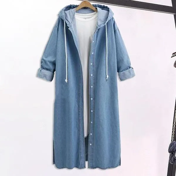 Plus Size Denim Single Breasted Hooded Coats