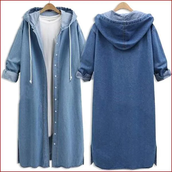 Plus Size Denim Single Breasted Hooded Coats