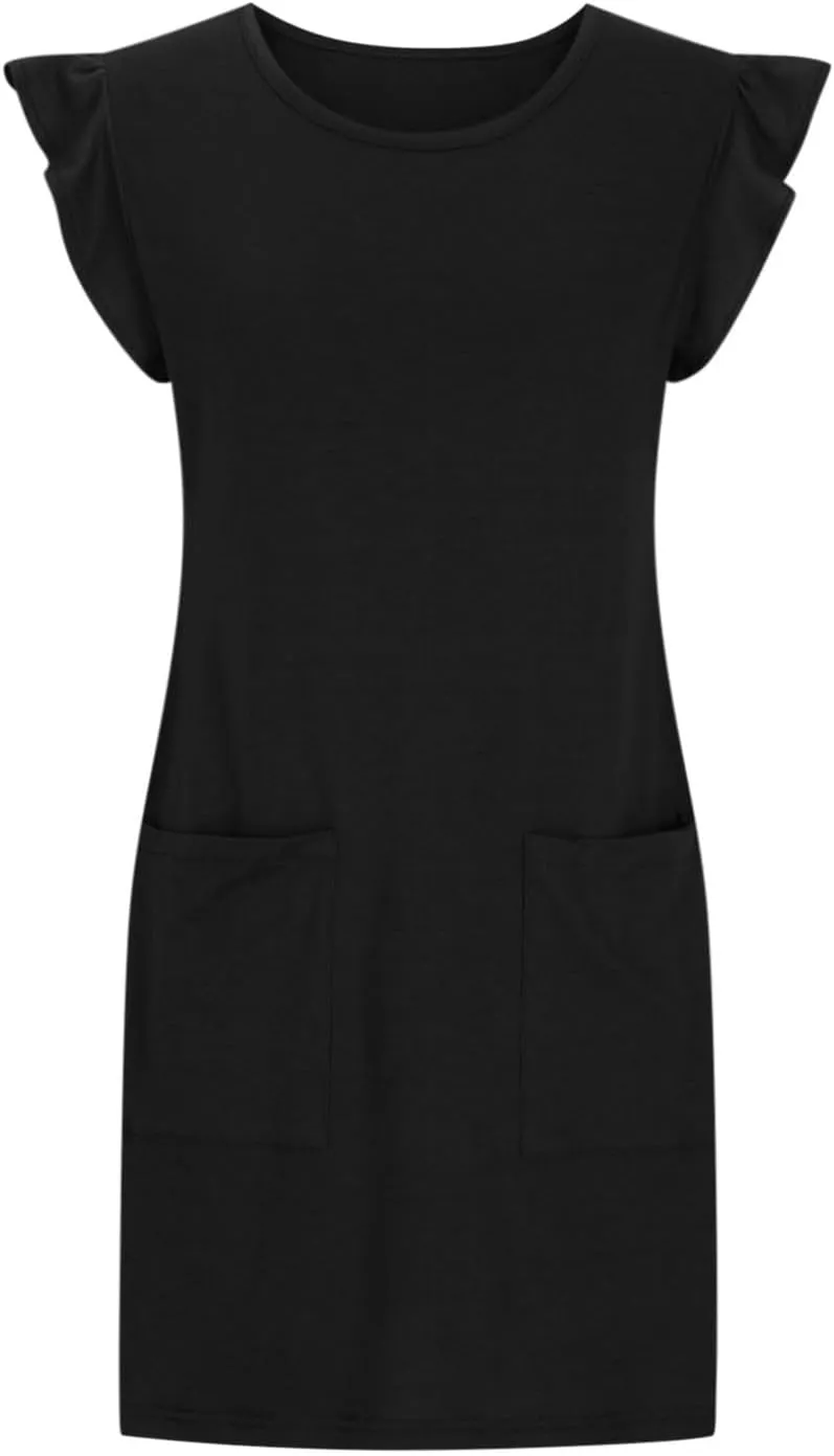 Pocket Womens Summer 2024 Dresses A Line Ruffle Cap Short Sleeve Casual Petite Mini Dress Flowy Sundress Cute Party