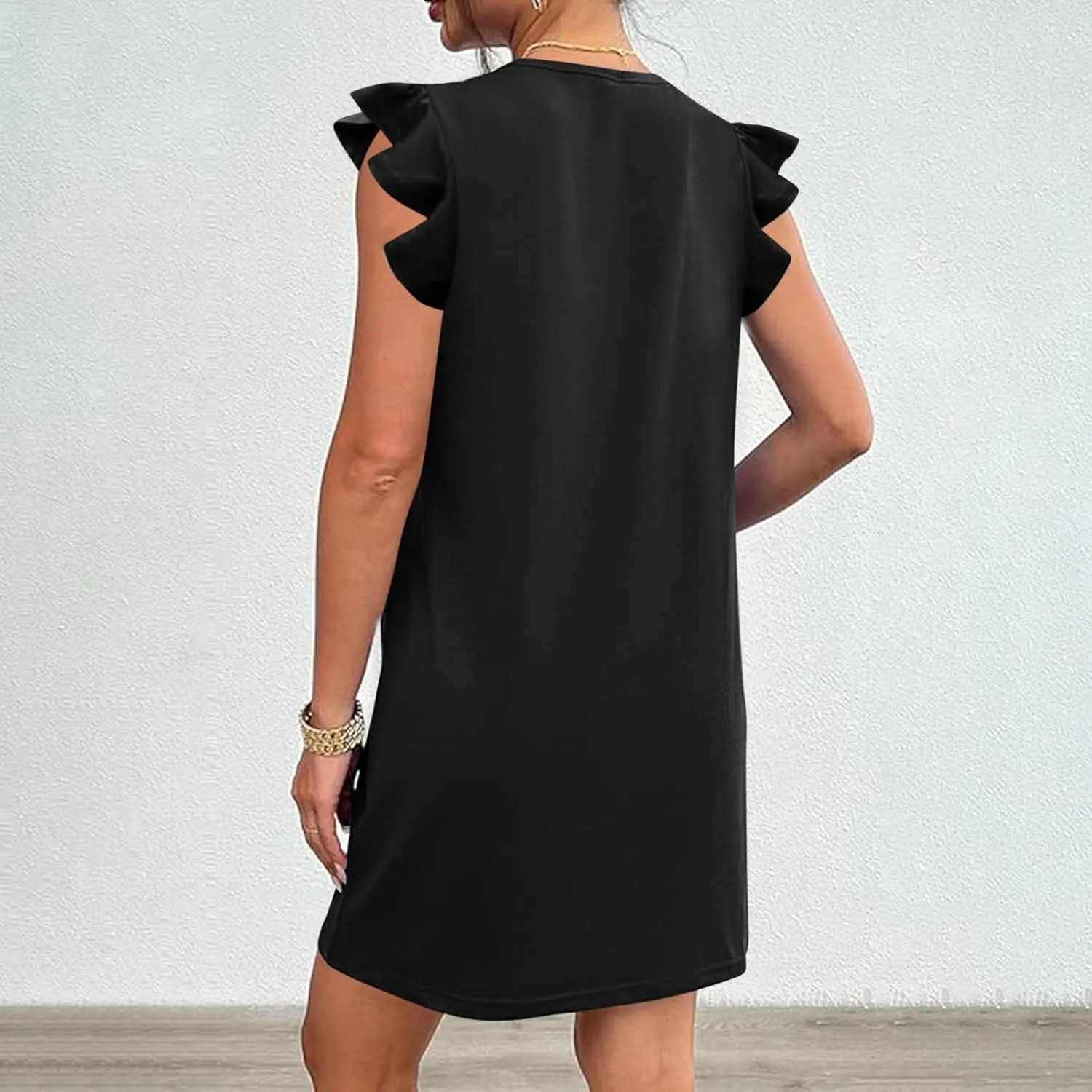 Pocket Womens Summer 2024 Dresses A Line Ruffle Cap Short Sleeve Casual Petite Mini Dress Flowy Sundress Cute Party