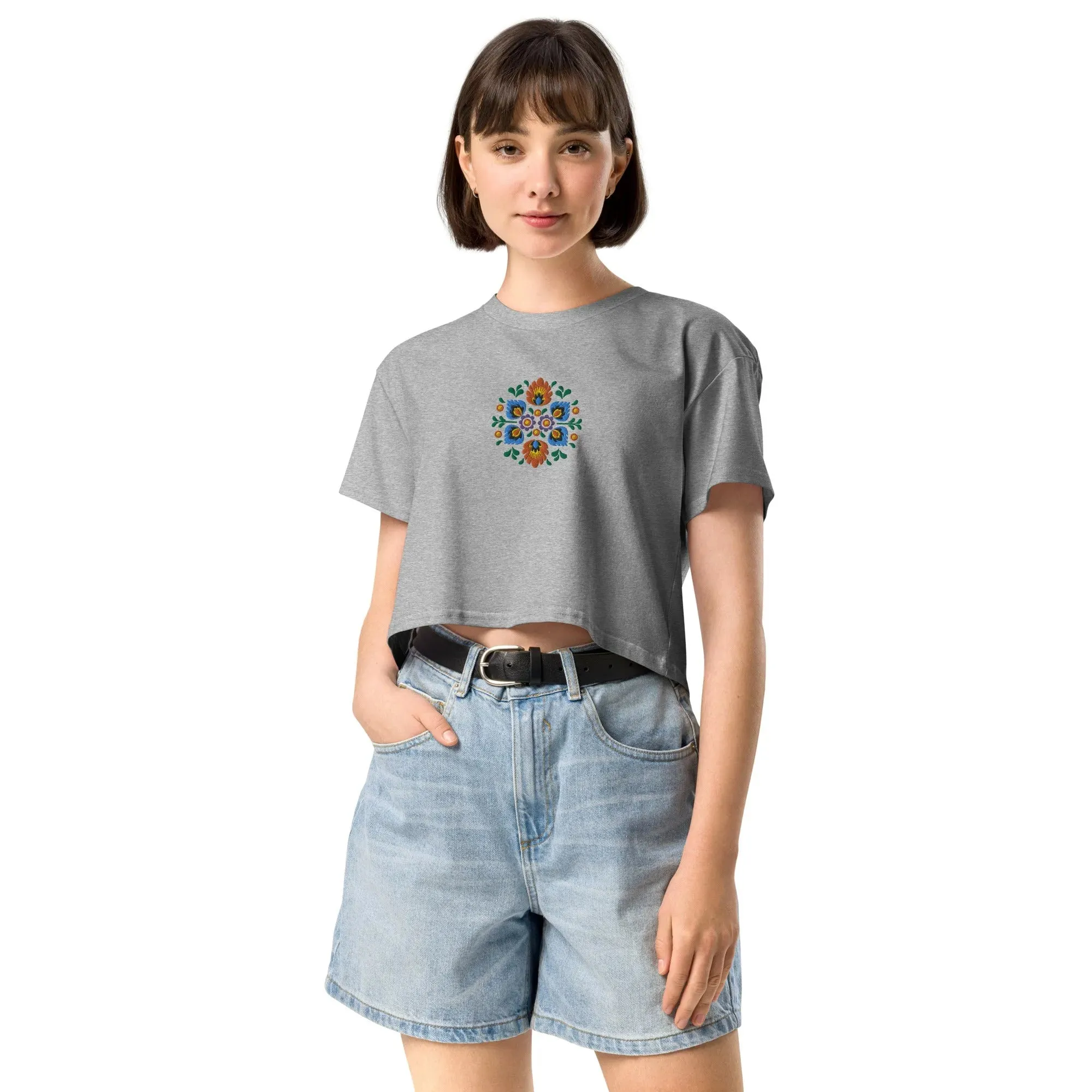 Polish Wycinanki Embroidered Cropped T-Shirt