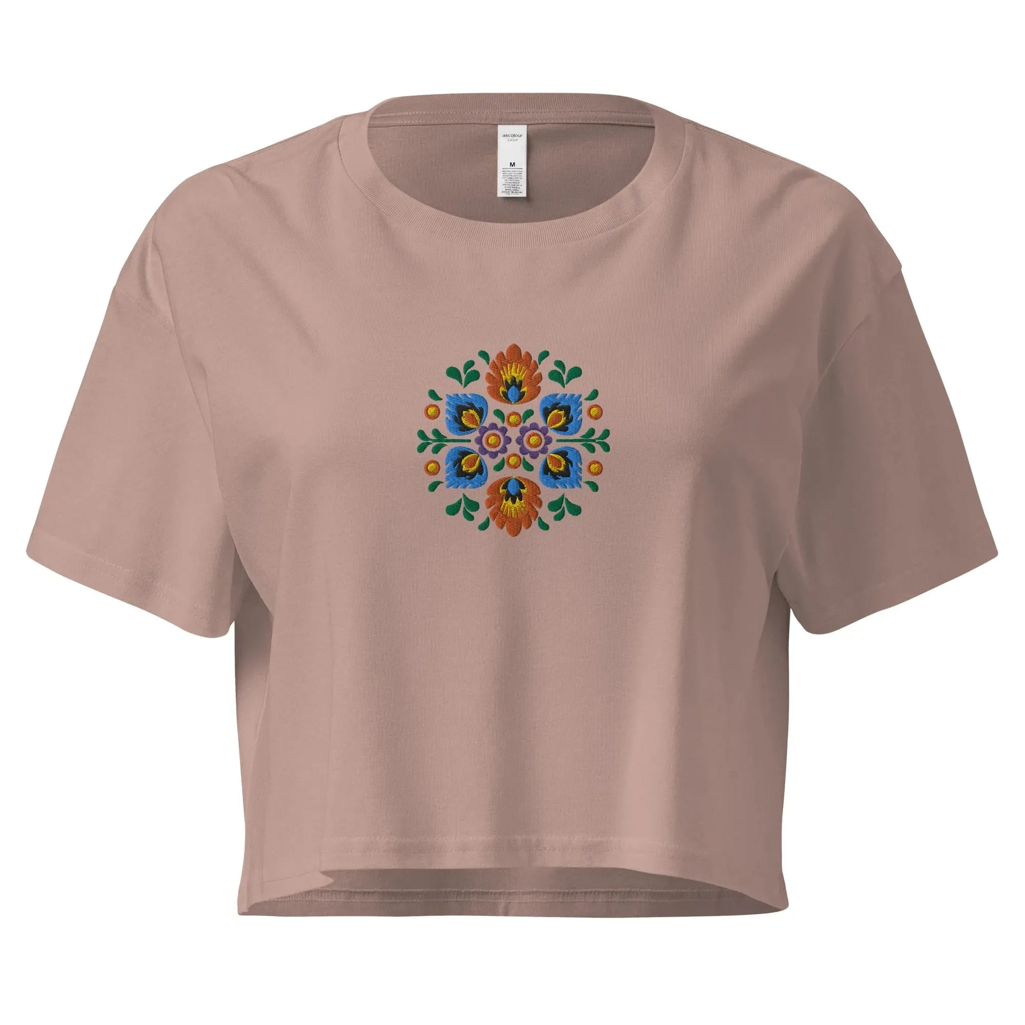 Polish Wycinanki Embroidered Cropped T-Shirt