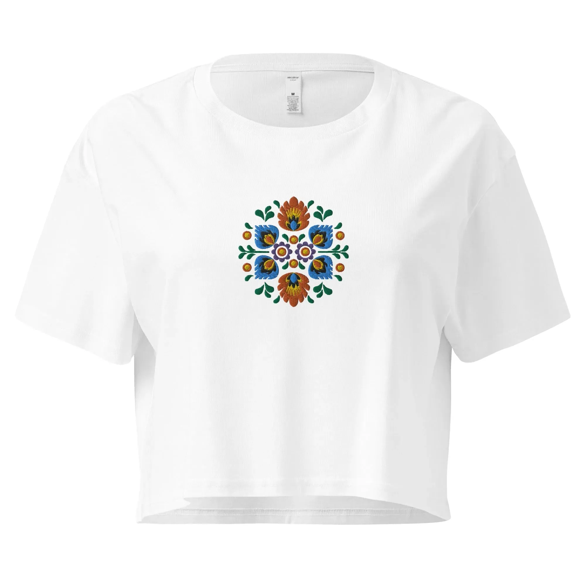 Polish Wycinanki Embroidered Cropped T-Shirt