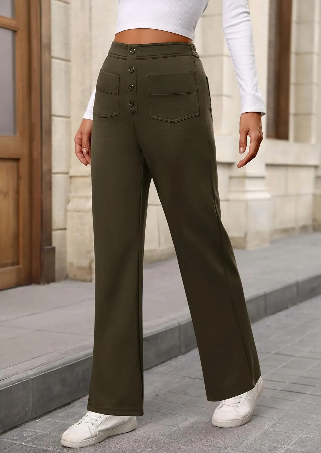 PRETTYGARDEN Women's Dressy Casual Dress Pants Straight Leg High Elastic Waisted Stretch Trouser Slacks