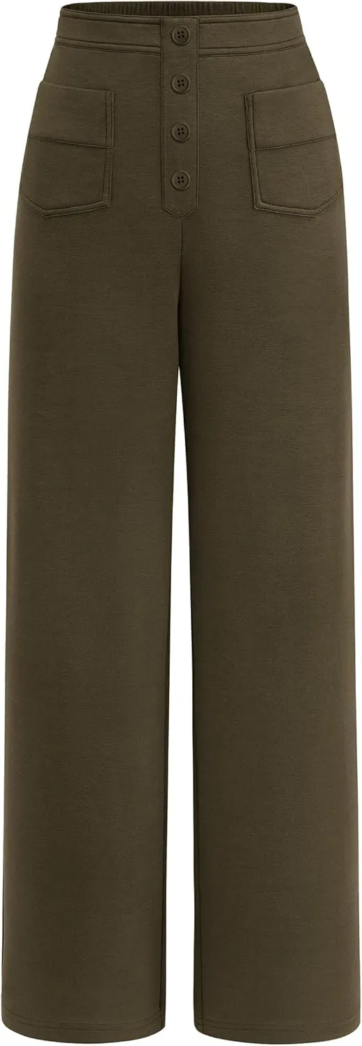 PRETTYGARDEN Women's Dressy Casual Dress Pants Straight Leg High Elastic Waisted Stretch Trouser Slacks