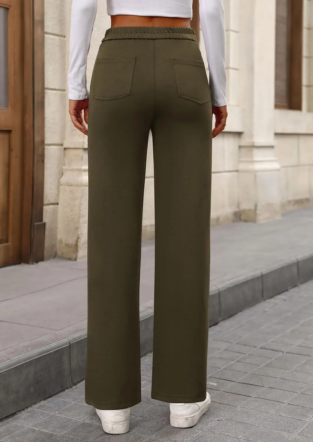 PRETTYGARDEN Women's Dressy Casual Dress Pants Straight Leg High Elastic Waisted Stretch Trouser Slacks