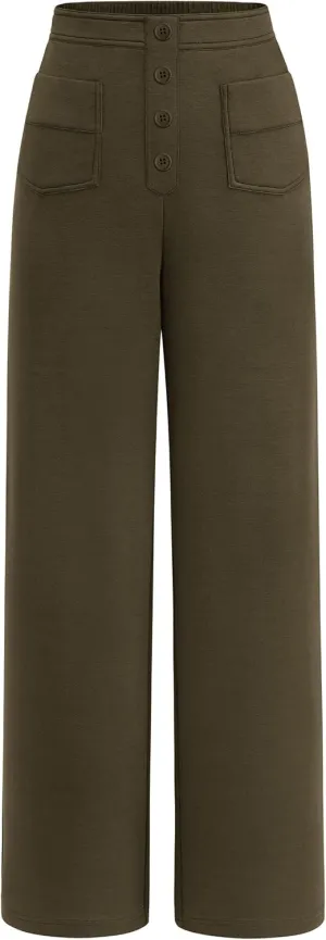 PRETTYGARDEN Women's Dressy Casual Dress Pants Straight Leg High Elastic Waisted Stretch Trouser Slacks