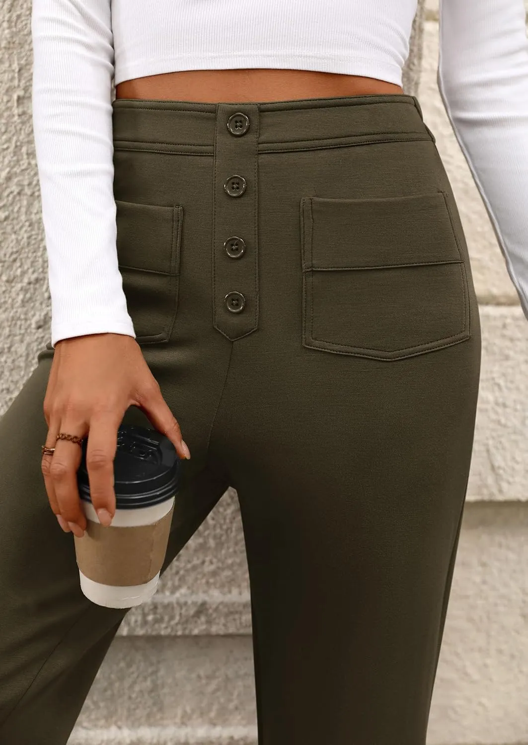 PRETTYGARDEN Women's Dressy Casual Dress Pants Straight Leg High Elastic Waisted Stretch Trouser Slacks