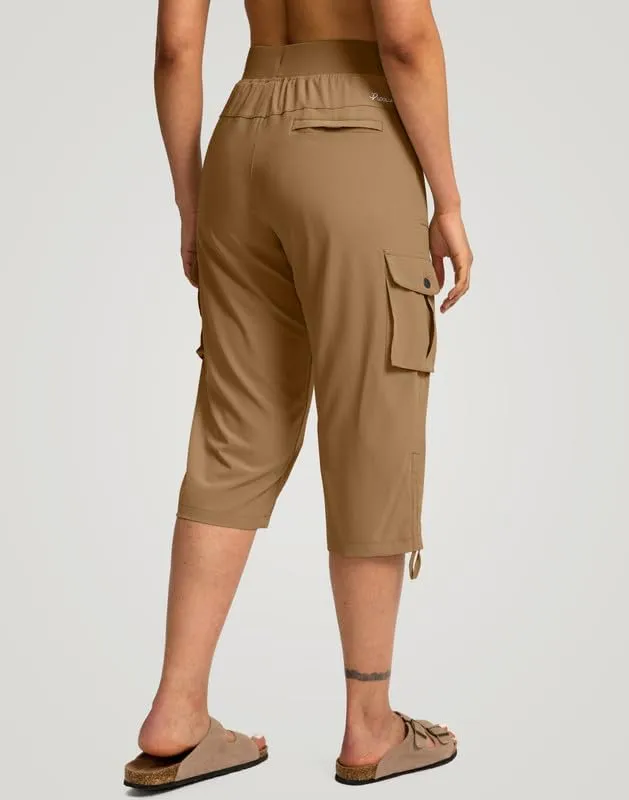Pudolla Women's Cargo Capri Pants Lightweight Quick Dry Hiking Pants Summer Travel Casual Capris with 5 Pockets