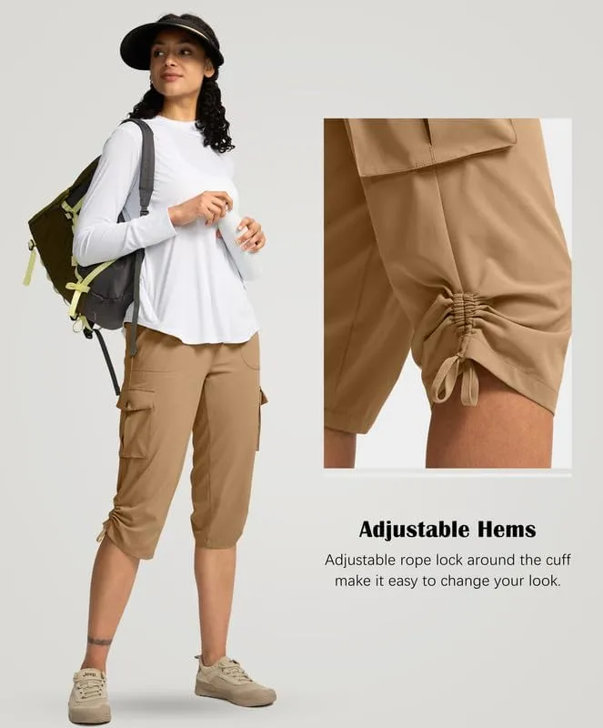 Pudolla Women's Cargo Capri Pants Lightweight Quick Dry Hiking Pants Summer Travel Casual Capris with 5 Pockets