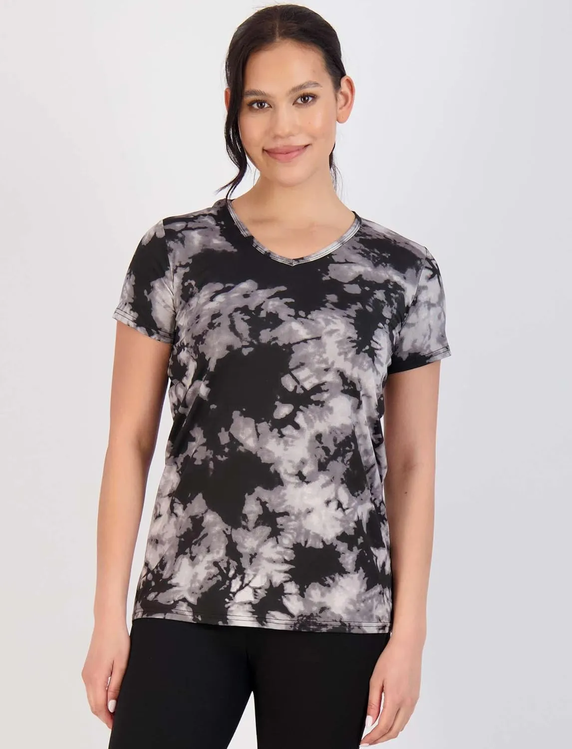Real Essentials 5 Pack: Women's Short Sleeve V-Neck Activewear T-Shirt Dry-Fit Wicking Yoga Top (Available in Plus)