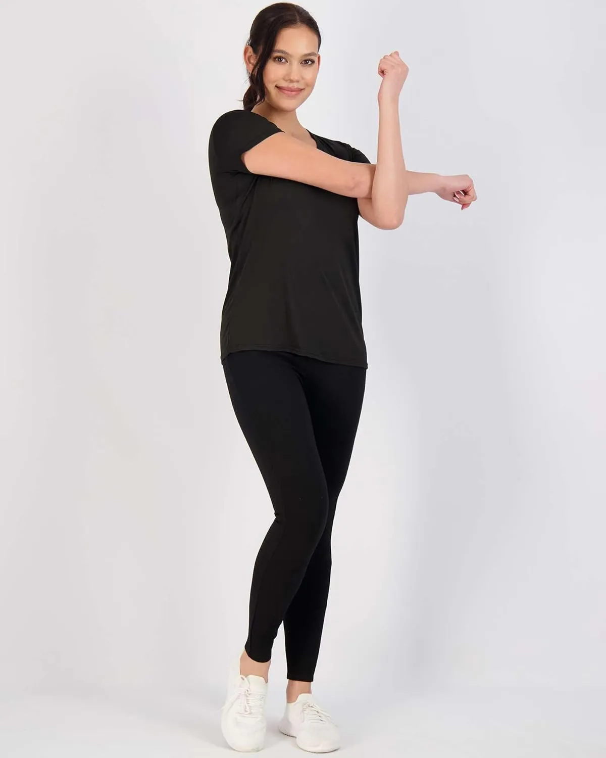 Real Essentials 5 Pack: Women's Short Sleeve V-Neck Activewear T-Shirt Dry-Fit Wicking Yoga Top (Available in Plus)