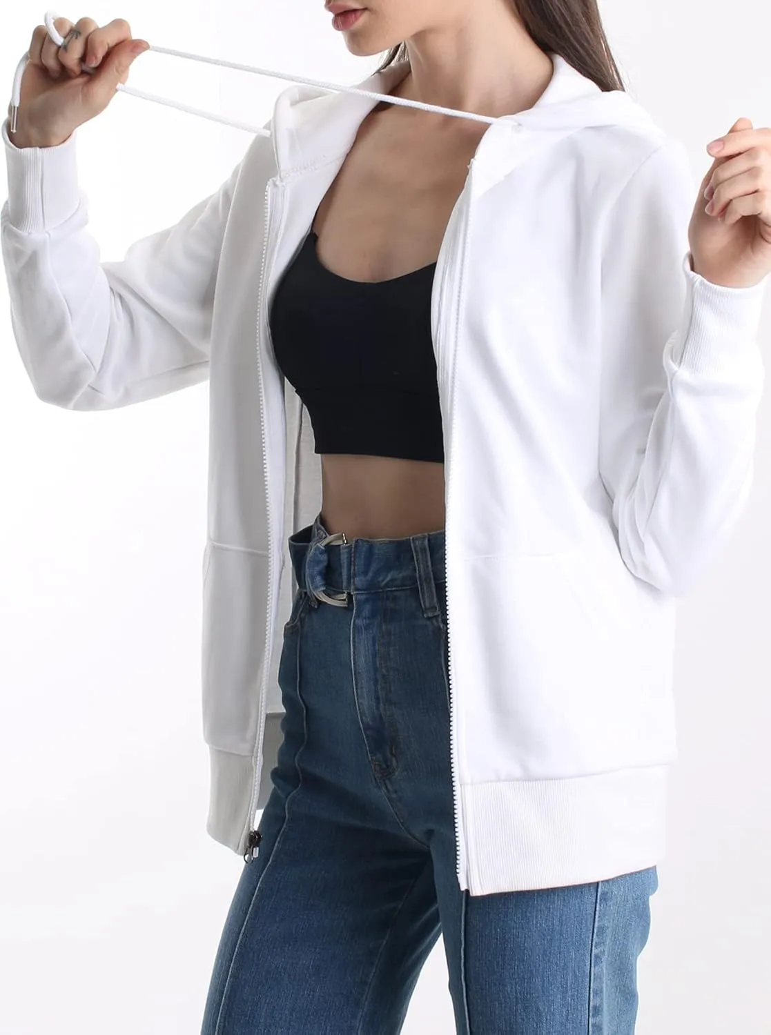 Regular Fit Women's Casual Full-Zip Hoodie Lightweight Long Sleeve Sweatshirt Casual Jacket with Pocket