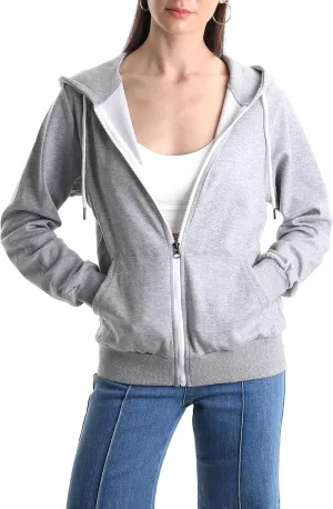 Regular Fit Women's Casual Full-Zip Hoodie Lightweight Long Sleeve Sweatshirt Casual Jacket with Pocket