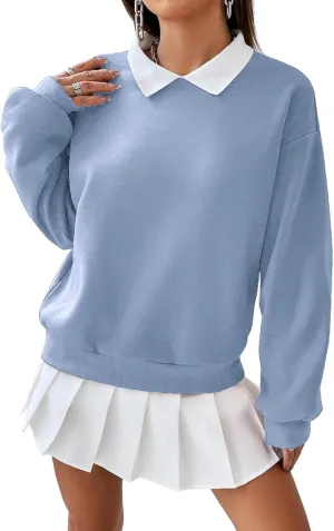 Remidoo Women's Contrast Collar Sweatshirt Casual Oversized Long Sleeve Pullover