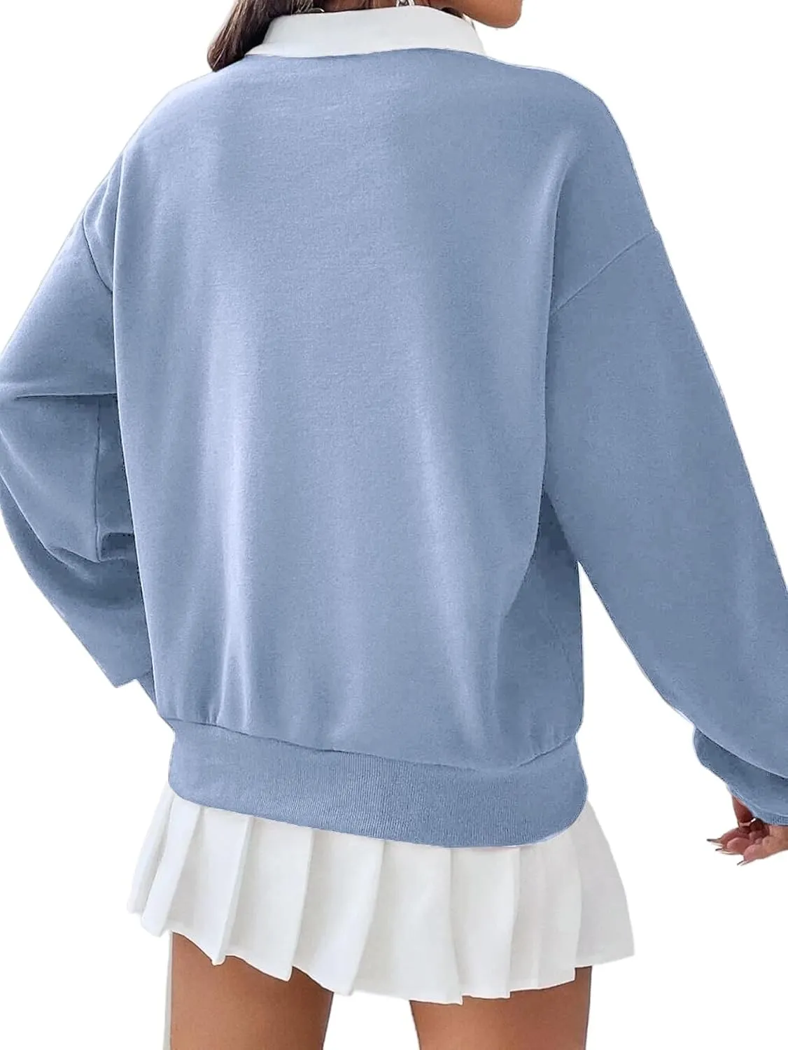 Remidoo Women's Contrast Collar Sweatshirt Casual Oversized Long Sleeve Pullover